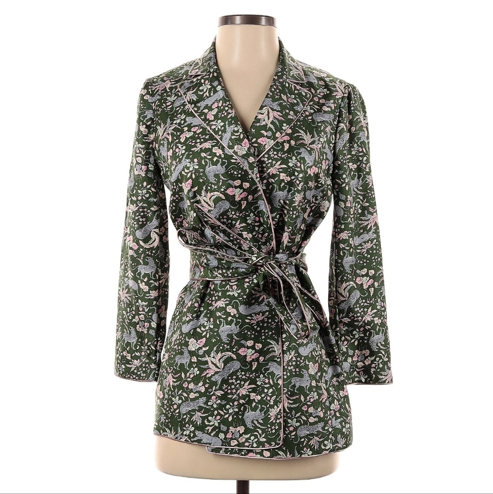 J.Crew Collection silk-twill wrap blazer in jungle cat print